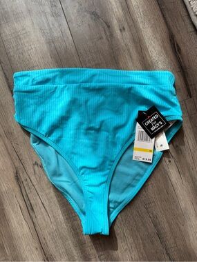 Macy's Turquoise Ribbed High-Waist Bikini Bottom